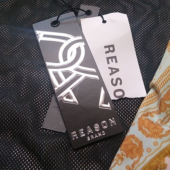 Reason Brand Gold Green Pink and Black Patterned Windbreaker/Rain Coat Jacket - Picture 3 of 6